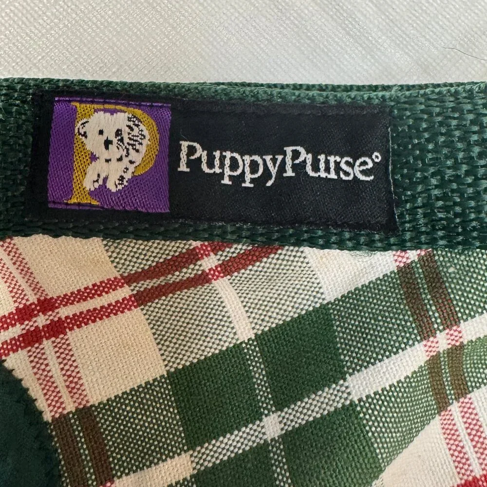 Purse Puppy Small Dog Open Carrier Sling Hand Carry Green Plaid for 4-8 lbs USA